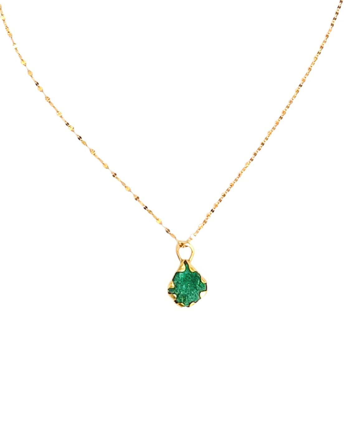 Raw Malachite 14K Solid Gold Necklace